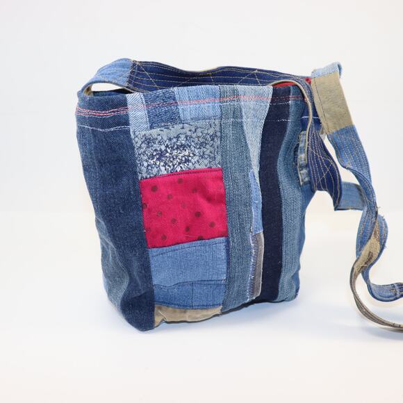 Handmade Patchwork Crossbody Tote Bag Denim Quilted Boho - Picture 2 of 5